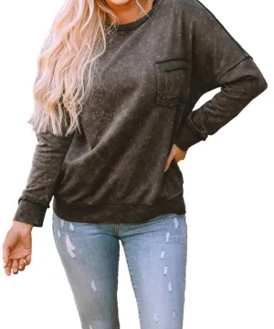 Acid Wash Pullover Sweatshirt In Antique Grey
