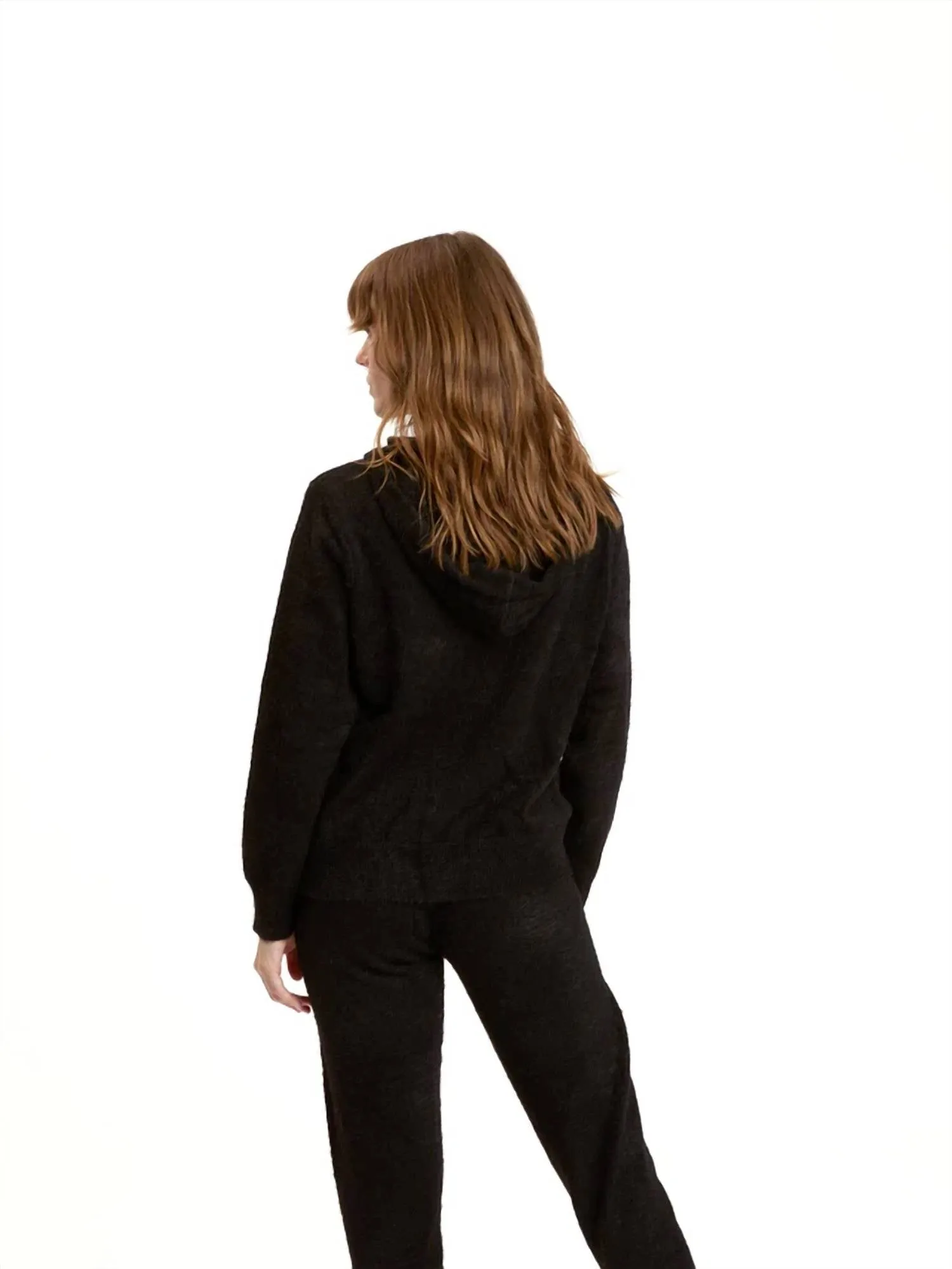 Alyce Fuzzy Knit Hoodie Sweatshirt In Black