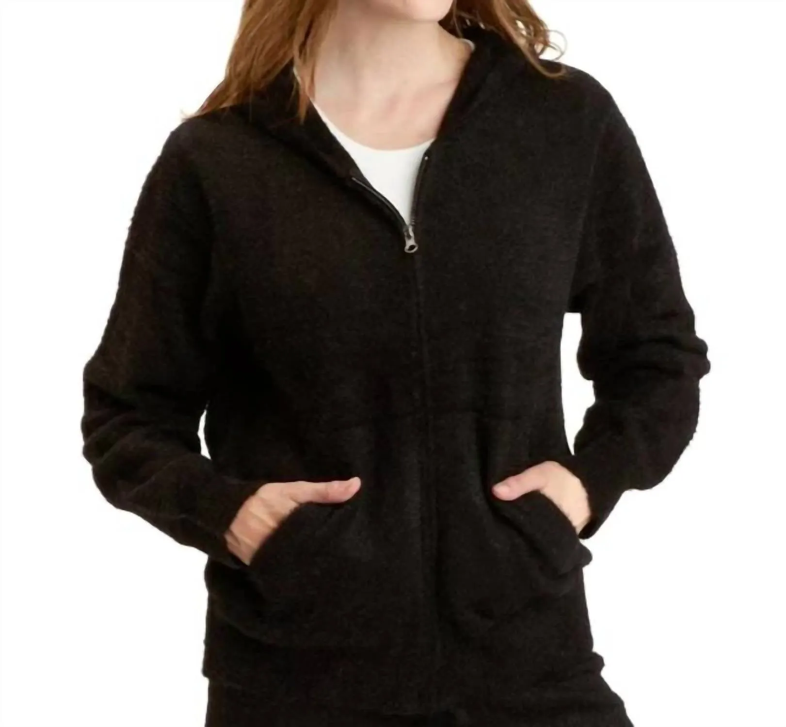 Alyce Fuzzy Knit Hoodie Sweatshirt In Black
