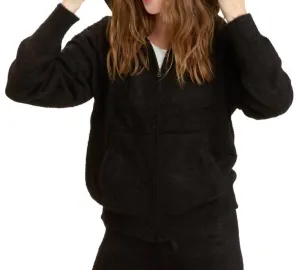 Alyce Fuzzy Knit Hoodie Sweatshirt In Black