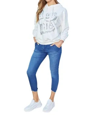 Amore Mio Sequined Sweatshirt Hoodie In White