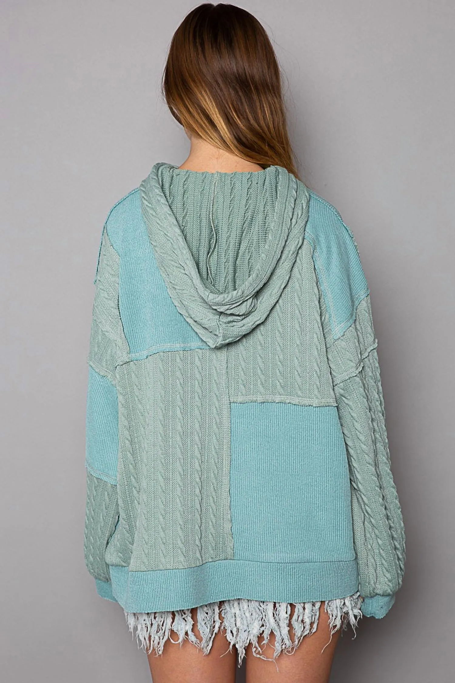 Balloon Sleeve Cut Sew Sweater Knit Top In Jade Green