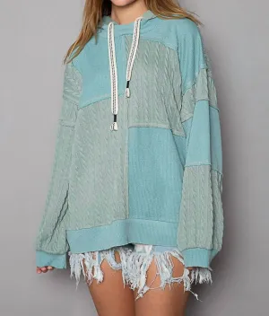 Balloon Sleeve Cut Sew Sweater Knit Top In Jade Green