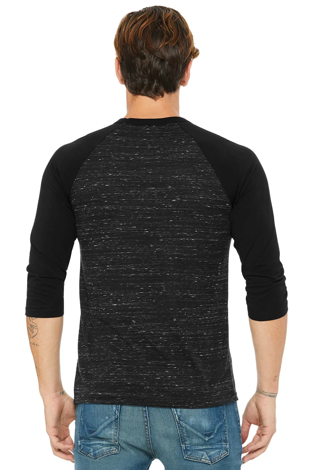Bella   Canvas Mens 3/4 Sleeve Crewneck T-Shirt - Black Marble/Black