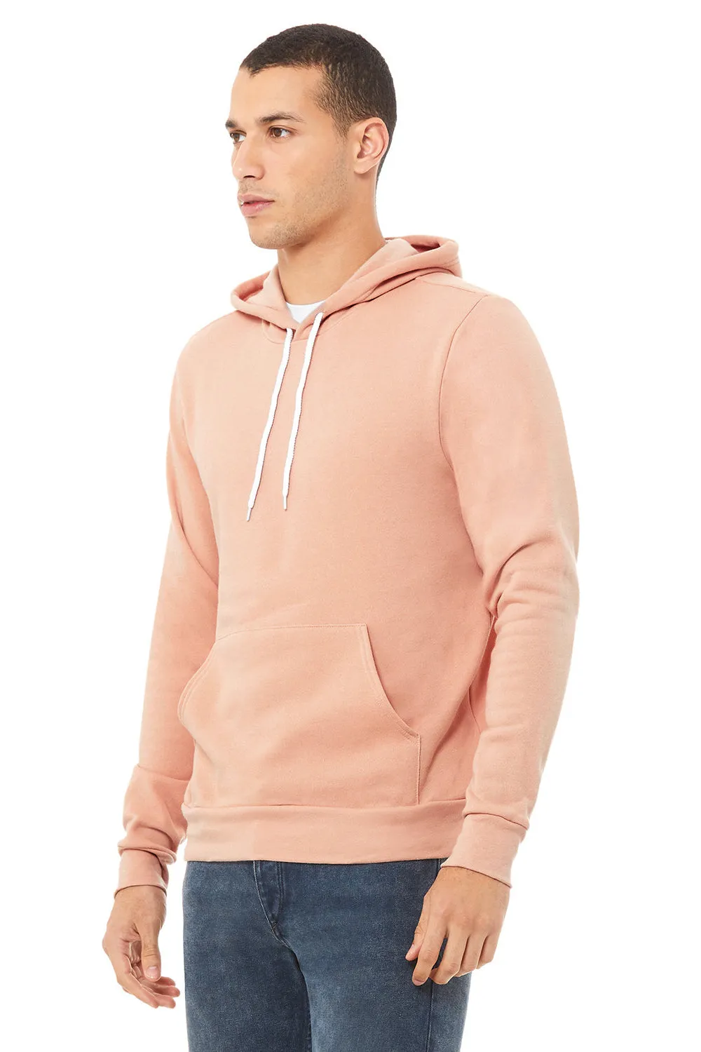 Bella   Canvas Mens Sponge Fleece Hooded Sweatshirt Hoodie w/ Pouch Pocket - Peach