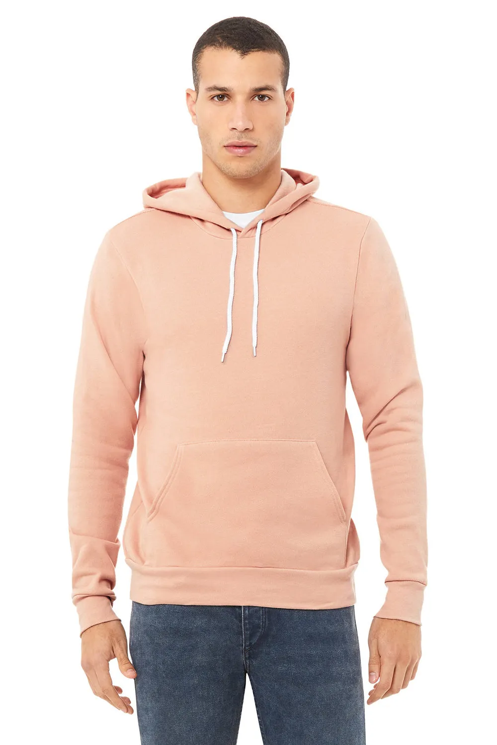 Bella   Canvas Mens Sponge Fleece Hooded Sweatshirt Hoodie w/ Pouch Pocket - Peach