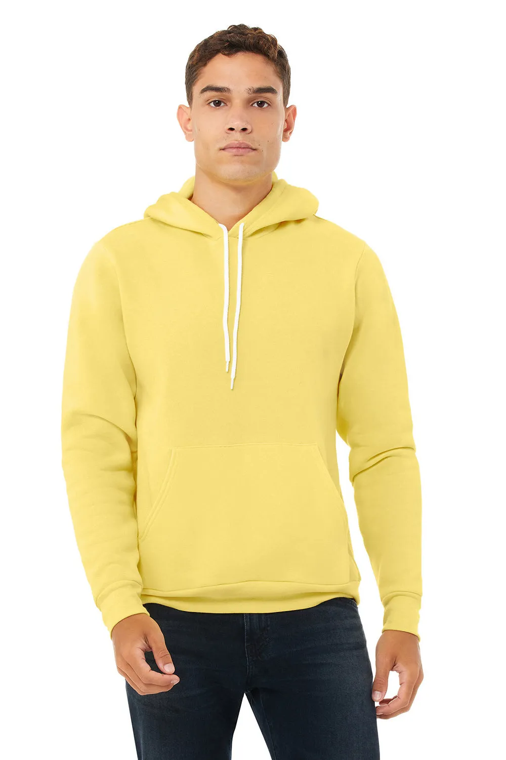Bella   Canvas Mens Sponge Fleece Hooded Sweatshirt Hoodie w/ Pouch Pocket - Yellow