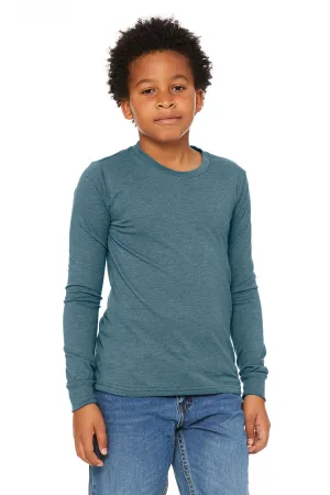 Bella   Canvas Youth Jersey Long Sleeve Crewneck T-Shirt - Heather Deep Teal Blue