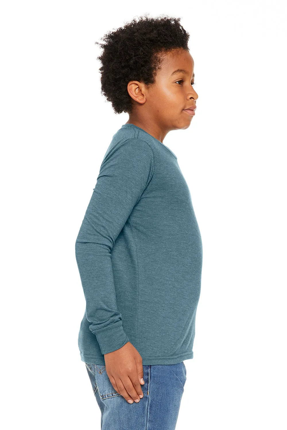 Bella   Canvas Youth Jersey Long Sleeve Crewneck T-Shirt - Heather Deep Teal Blue