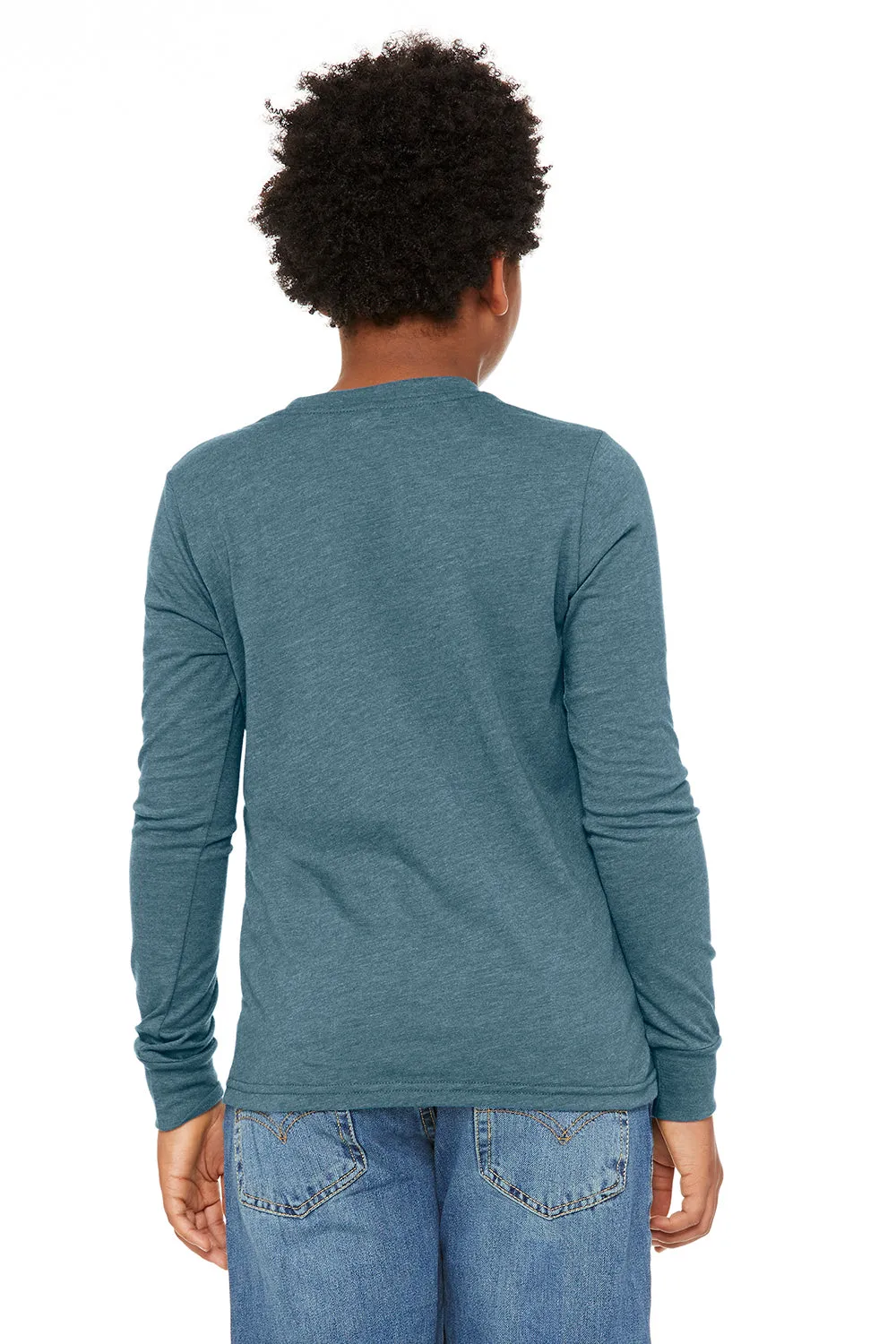 Bella   Canvas Youth Jersey Long Sleeve Crewneck T-Shirt - Heather Deep Teal Blue