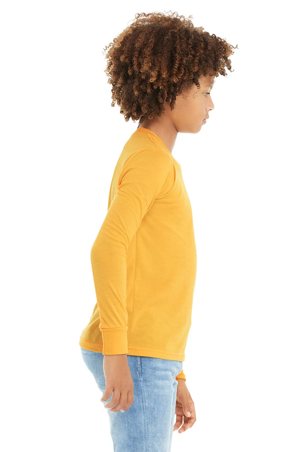 Bella   Canvas Youth Jersey Long Sleeve Crewneck T-Shirt - Heather Yellow Gold