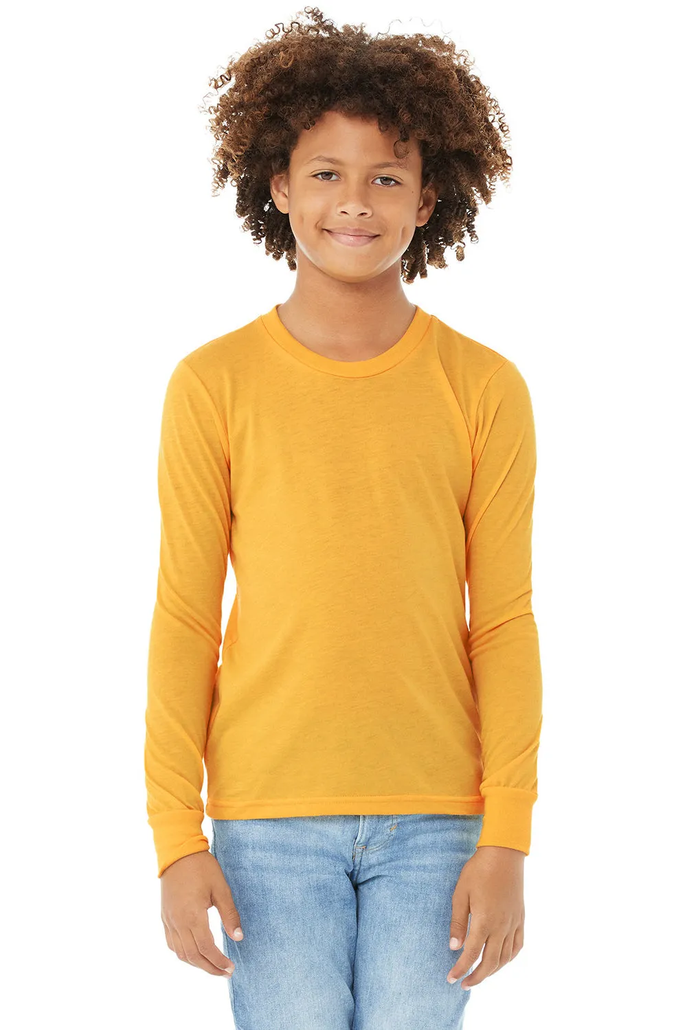 Bella   Canvas Youth Jersey Long Sleeve Crewneck T-Shirt - Heather Yellow Gold