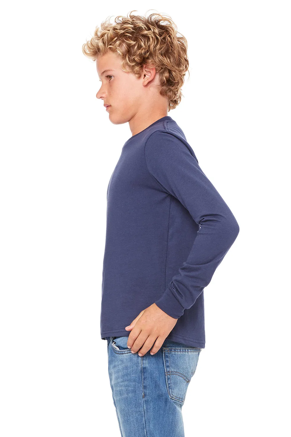 Bella   Canvas Youth Jersey Long Sleeve Crewneck T-Shirt - Navy Blue