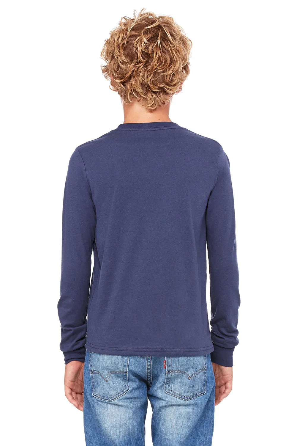 Bella   Canvas Youth Jersey Long Sleeve Crewneck T-Shirt - Navy Blue