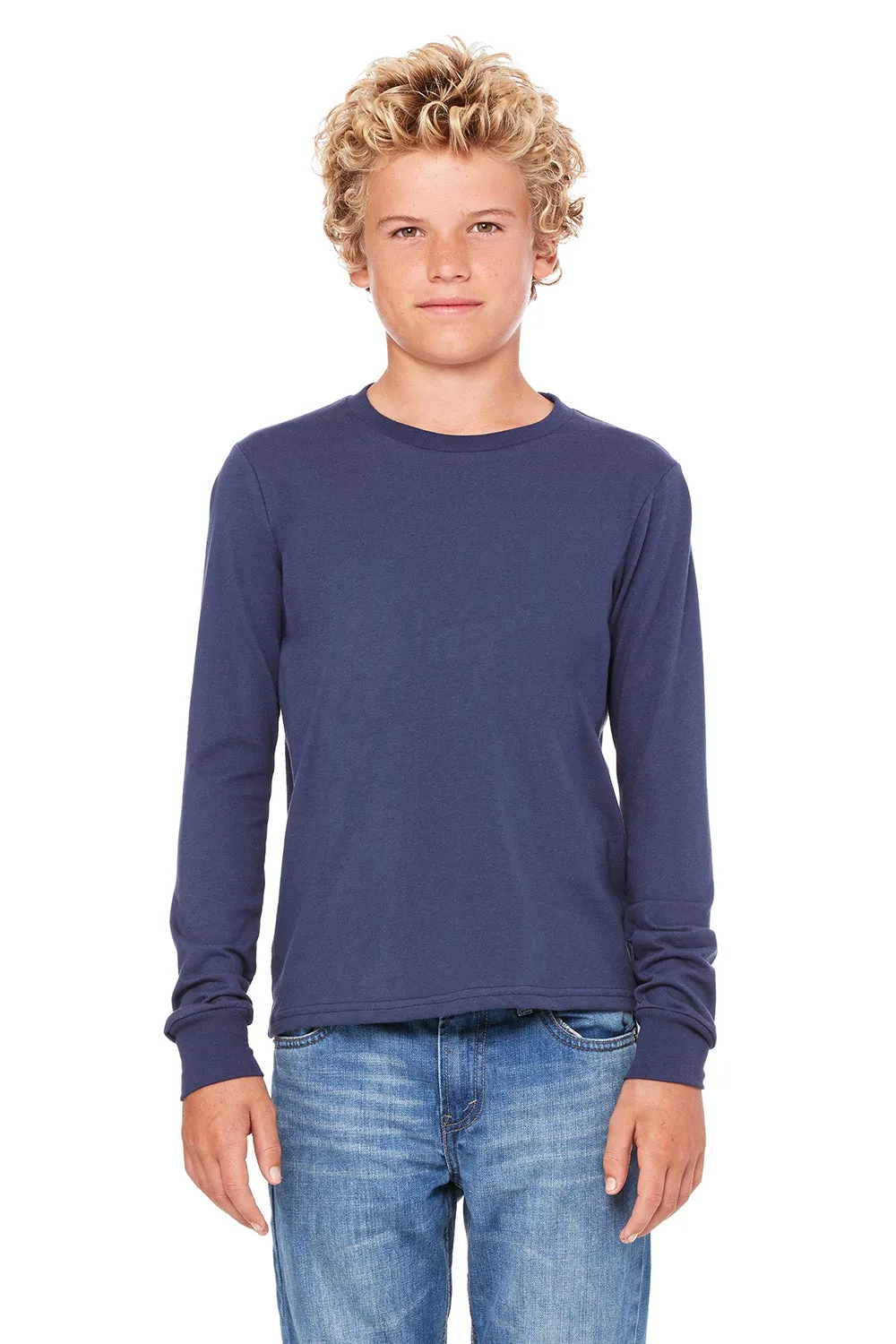 Bella   Canvas Youth Jersey Long Sleeve Crewneck T-Shirt - Navy Blue
