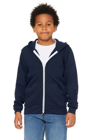 Bella   Canvas Youth Sponge Fleece Full Zip Hooded Sweatshirt Hoodie w/ Pockets - Navy Blue