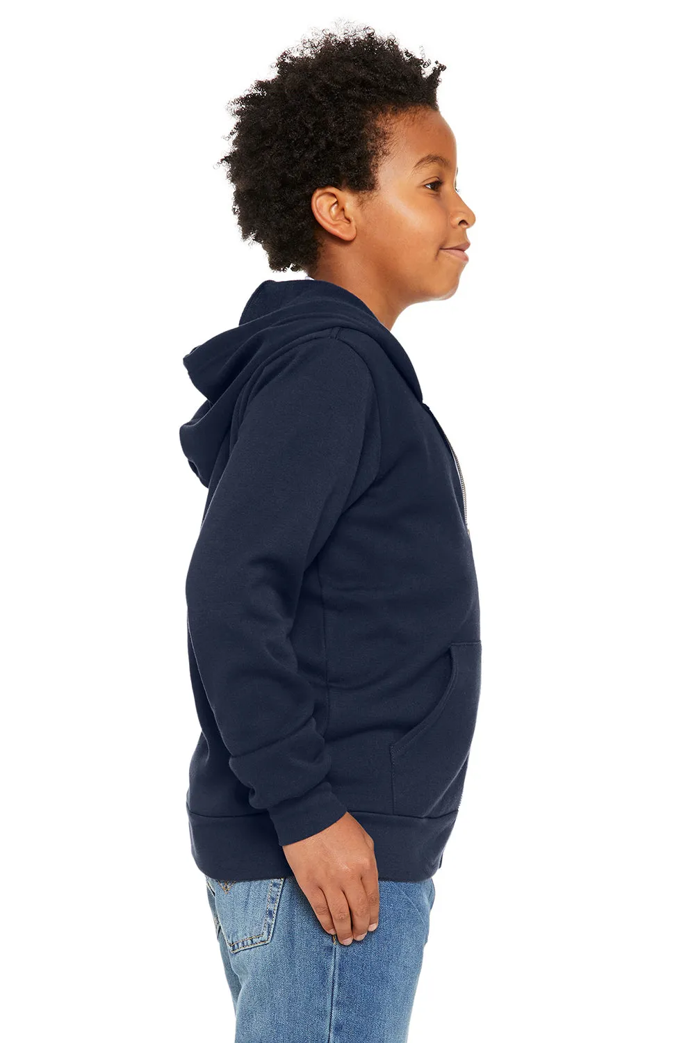 Bella   Canvas Youth Sponge Fleece Full Zip Hooded Sweatshirt Hoodie w/ Pockets - Navy Blue