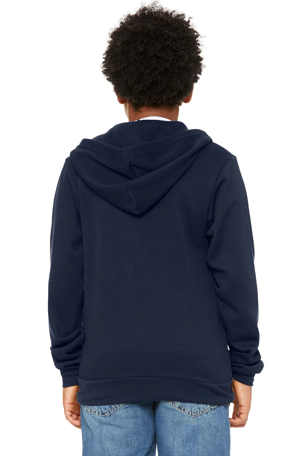 Bella   Canvas Youth Sponge Fleece Full Zip Hooded Sweatshirt Hoodie w/ Pockets - Navy Blue