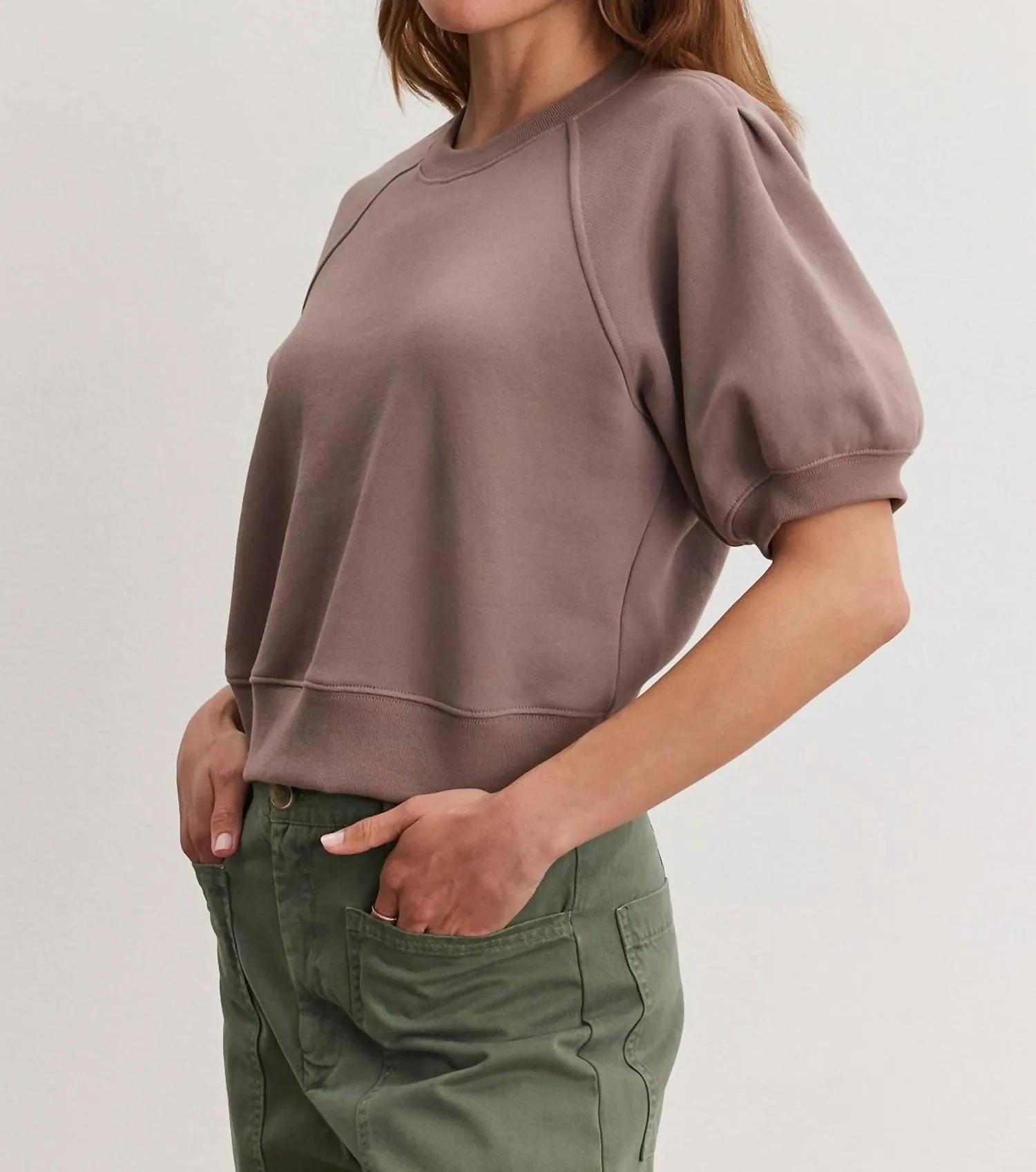 Bernadette Crop Puff Sweatshirt In Minx