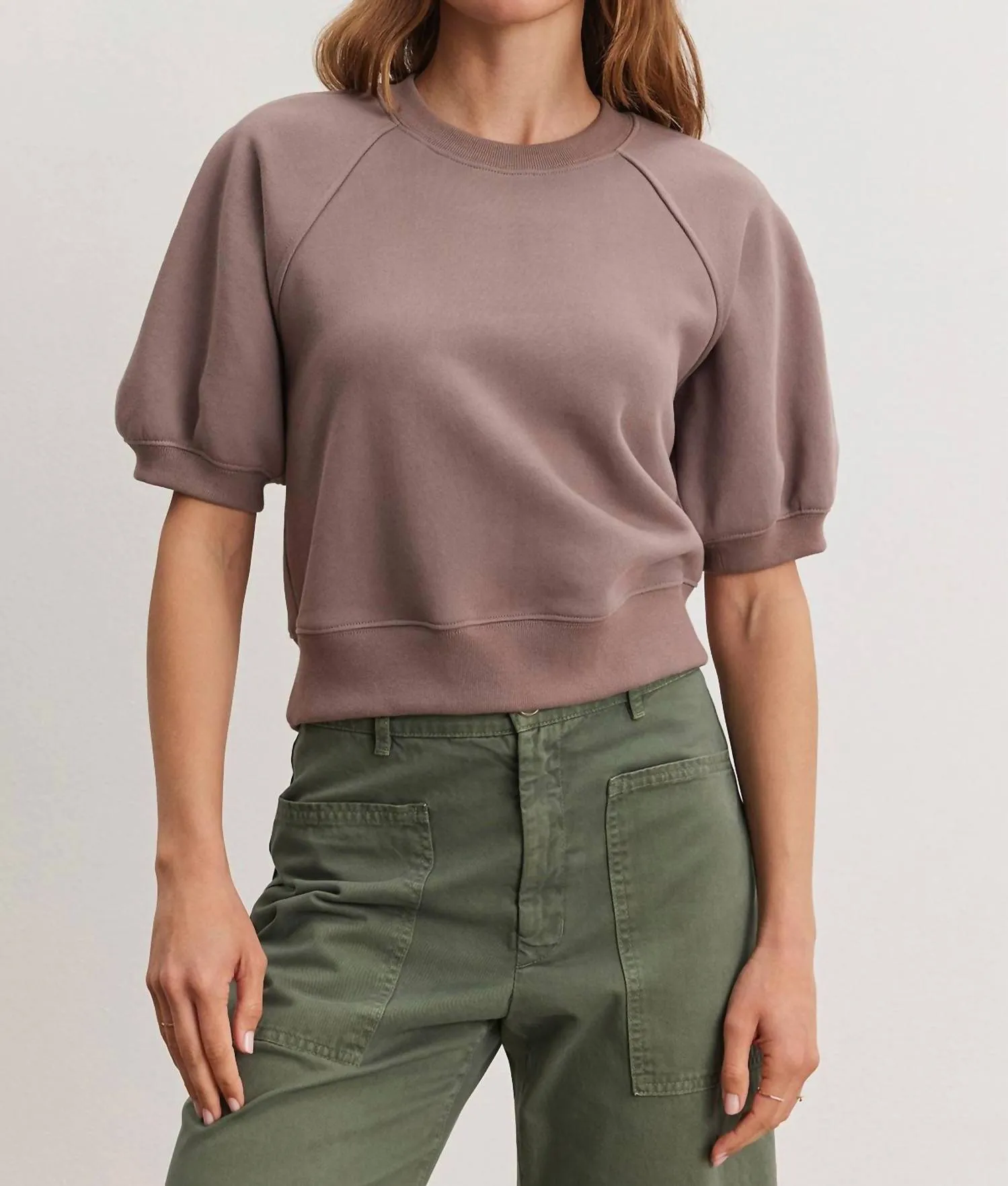 Bernadette Crop Puff Sweatshirt In Minx
