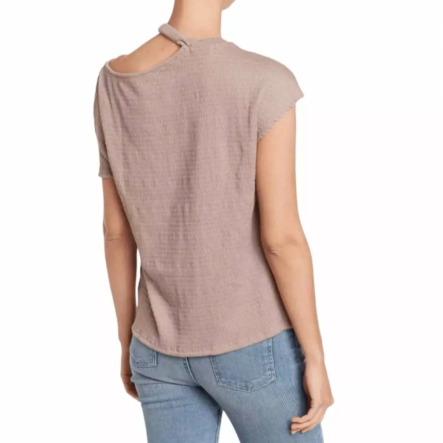 Boxy Pucker Wide Neck Cut Out Top In Brown