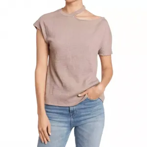 Boxy Pucker Wide Neck Cut Out Top In Brown