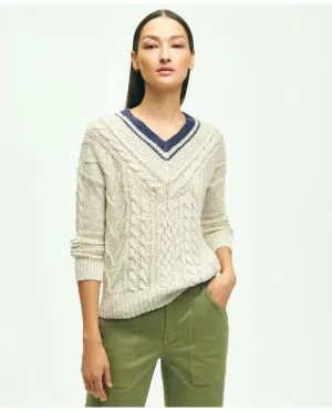 Brooks Brothers Women's Cotton-Linen Blend Tennis Sweater Oatmeal Brooks Brothers