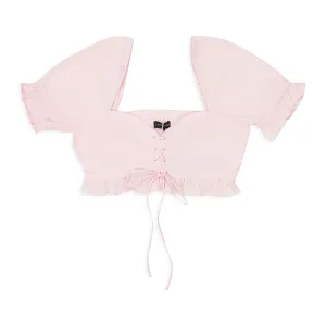 CALLIPYGIAN LACE UP RUFFLE PINK CROP TOP