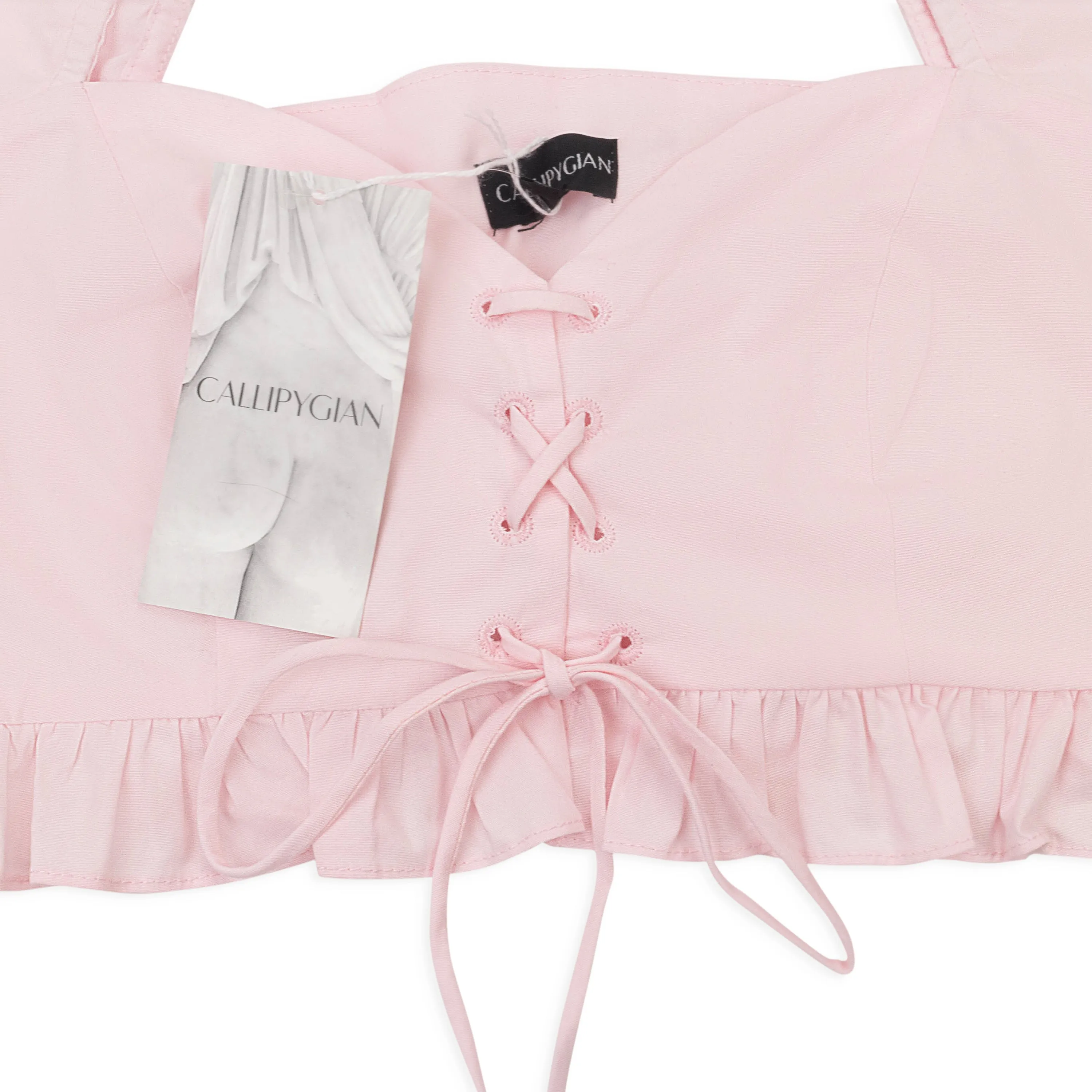CALLIPYGIAN LACE UP RUFFLE PINK CROP TOP