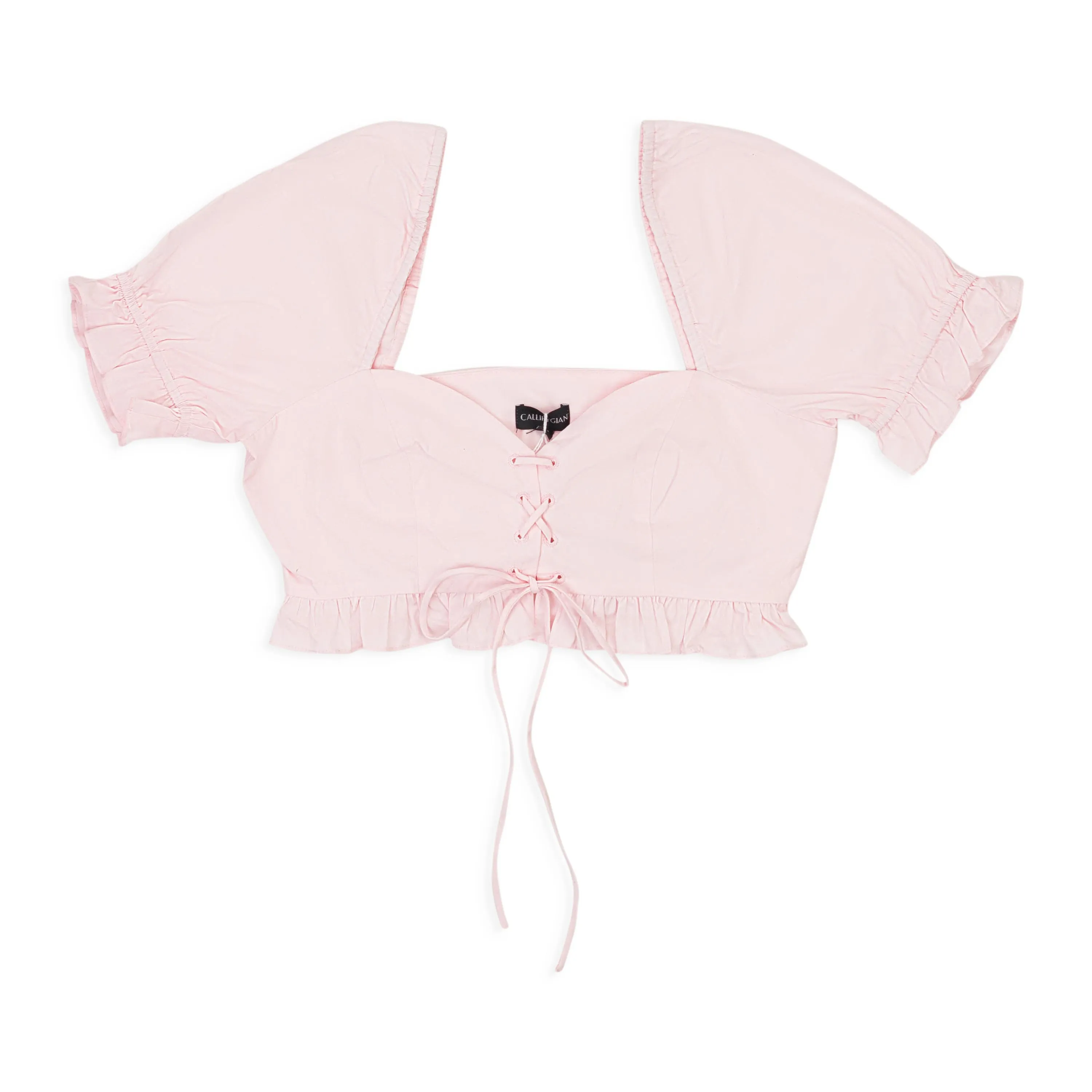 CALLIPYGIAN LACE UP RUFFLE PINK CROP TOP
