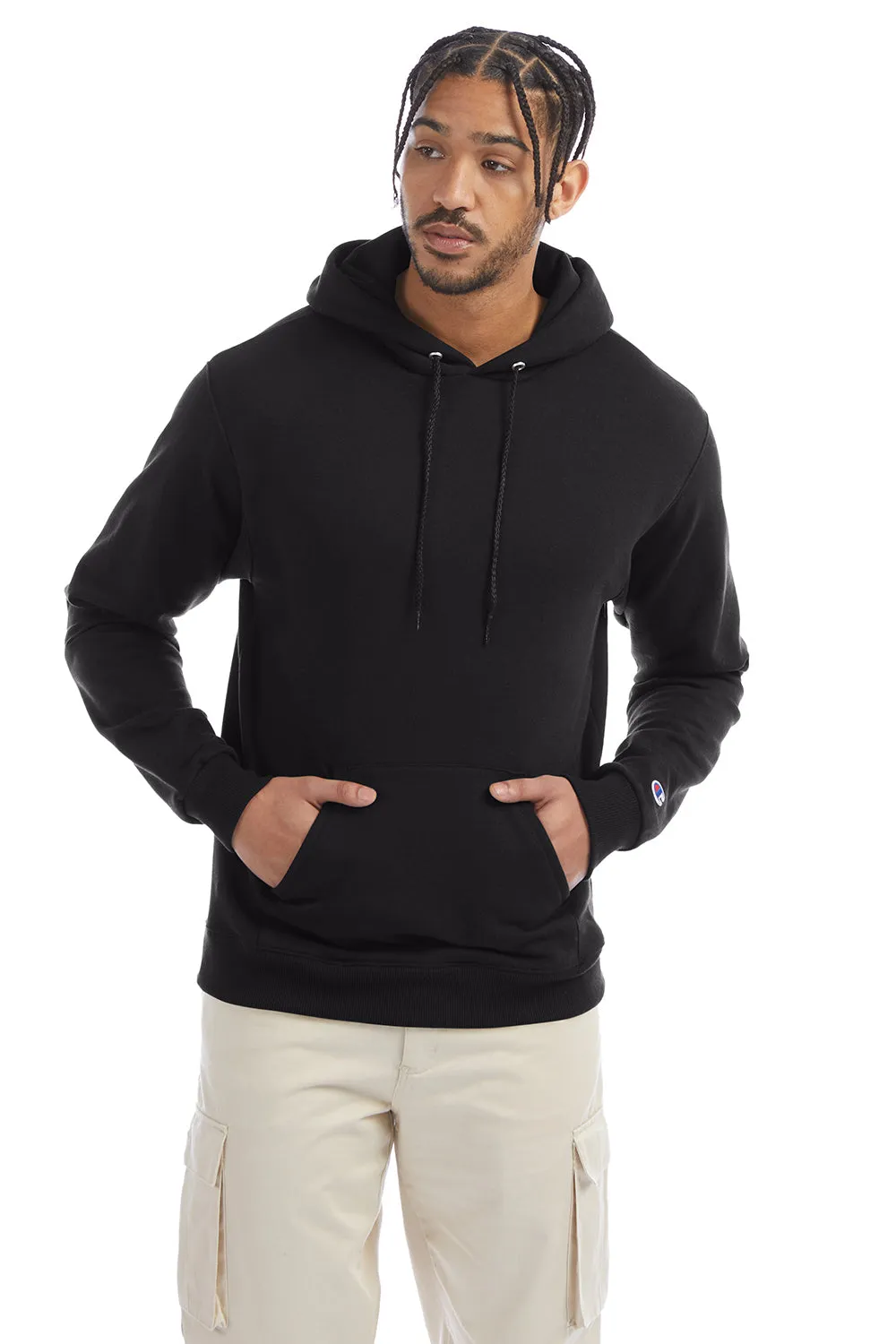 Champion Mens Double Dry Eco Moisture Wicking Fleece Hooded Sweatshirt Hoodie w/ Pouch Pocket - Black