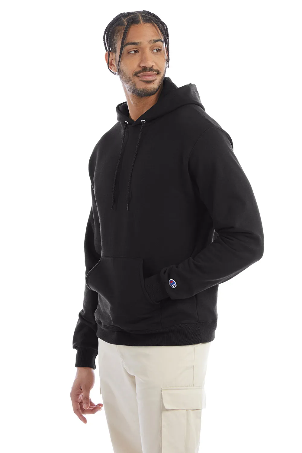 Champion Mens Double Dry Eco Moisture Wicking Fleece Hooded Sweatshirt Hoodie w/ Pouch Pocket - Black