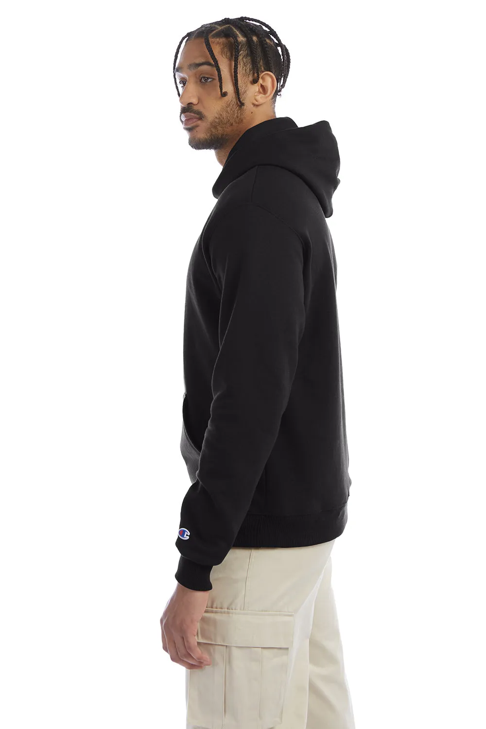 Champion Mens Double Dry Eco Moisture Wicking Fleece Hooded Sweatshirt Hoodie w/ Pouch Pocket - Black