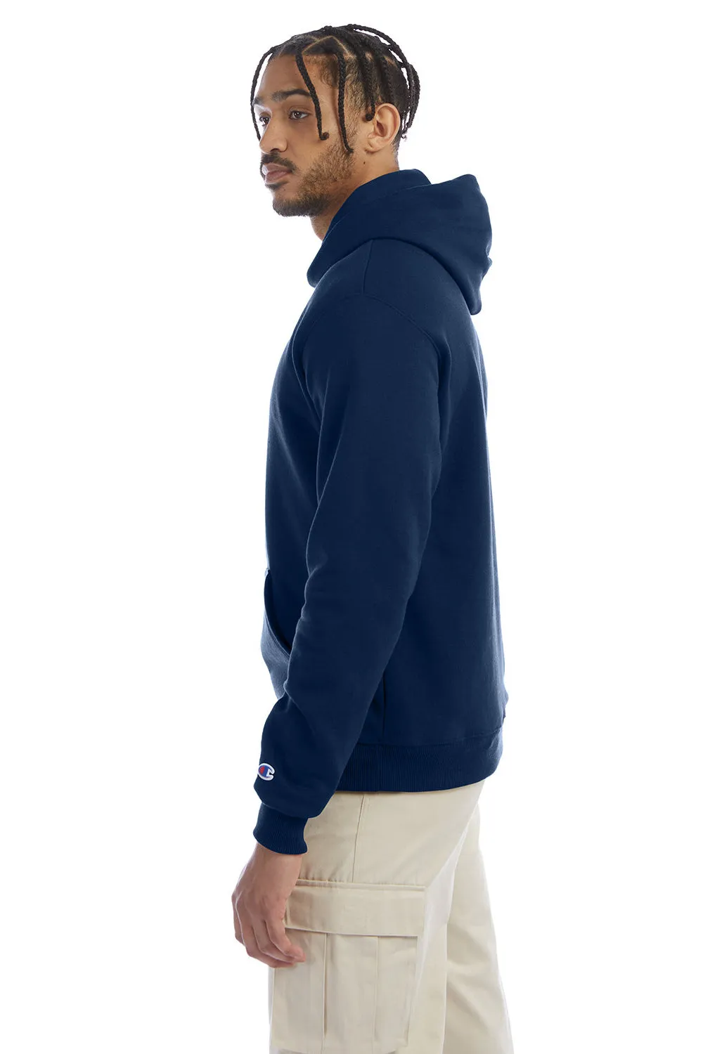 Champion Mens Double Dry Eco Moisture Wicking Fleece Hooded Sweatshirt Hoodie w/ Pouch Pocket - Late Night Blue