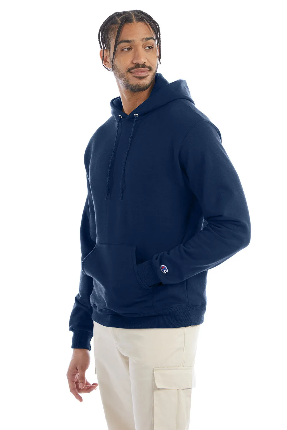 Champion Mens Double Dry Eco Moisture Wicking Fleece Hooded Sweatshirt Hoodie w/ Pouch Pocket - Late Night Blue