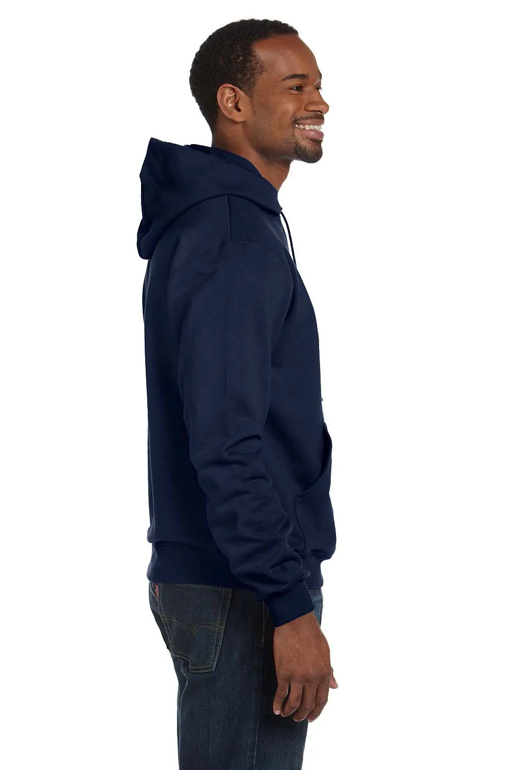 Champion Mens Double Dry Eco Moisture Wicking Fleece Hooded Sweatshirt Hoodie w/ Pouch Pocket - Navy Blue