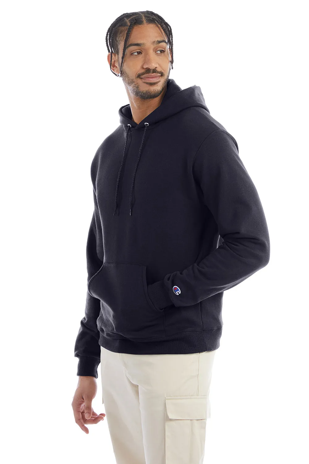 Champion Mens Double Dry Eco Moisture Wicking Fleece Hooded Sweatshirt Hoodie w/ Pouch Pocket - Navy Blue