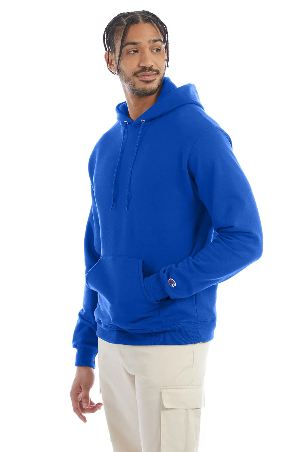 Champion Mens Double Dry Eco Moisture Wicking Fleece Hooded Sweatshirt Hoodie w/ Pouch Pocket - Royal Blue