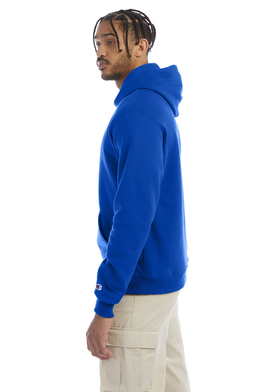 Champion Mens Double Dry Eco Moisture Wicking Fleece Hooded Sweatshirt Hoodie w/ Pouch Pocket - Royal Blue