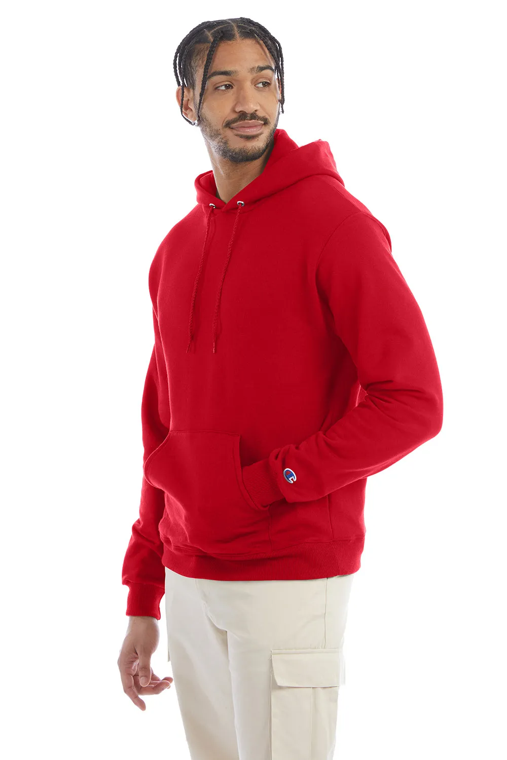 Champion Mens Double Dry Eco Moisture Wicking Fleece Hooded Sweatshirt Hoodie w/ Pouch Pocket - Scarlet Red