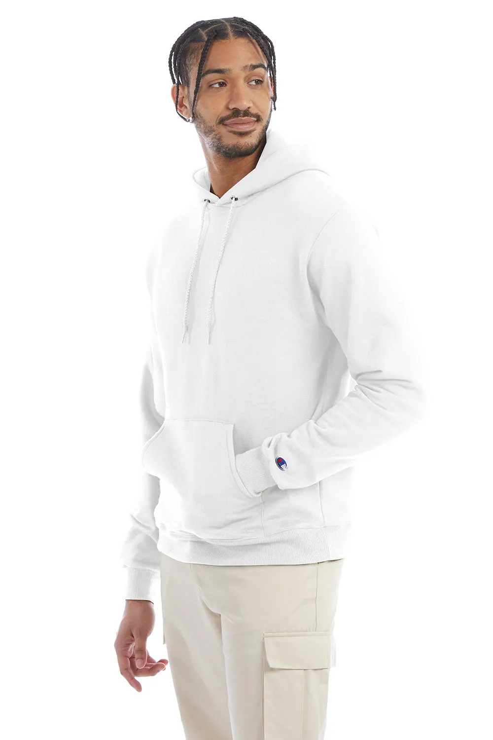 Champion Mens Double Dry Eco Moisture Wicking Fleece Hooded Sweatshirt Hoodie w/ Pouch Pocket - White