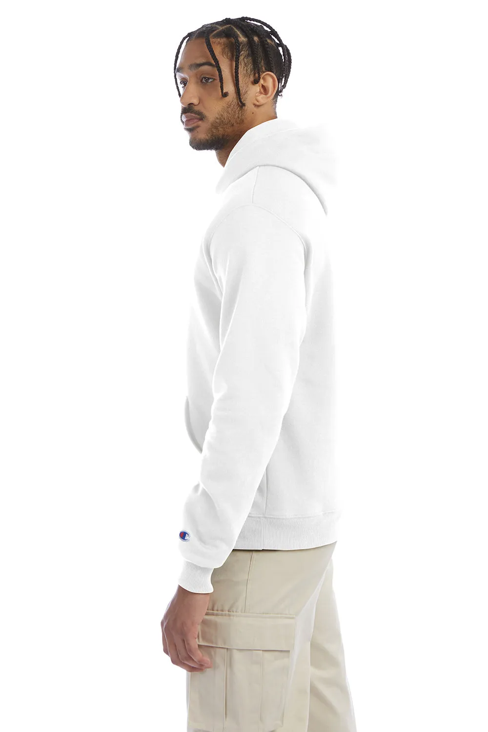 Champion Mens Double Dry Eco Moisture Wicking Fleece Hooded Sweatshirt Hoodie w/ Pouch Pocket - White