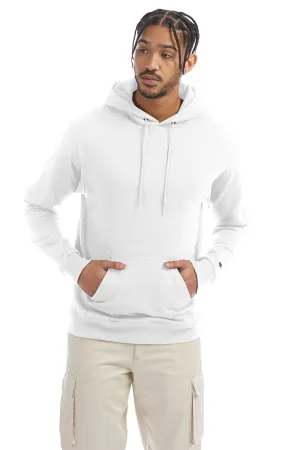 Champion Mens Double Dry Eco Moisture Wicking Fleece Hooded Sweatshirt Hoodie w/ Pouch Pocket - White