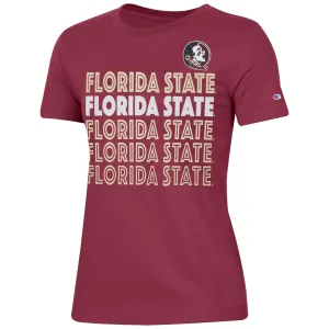 Champion Women's Seminole Logo/Repeat Florida State Design Short Sleeve T-shirt - Garnet Champion Clothing Women