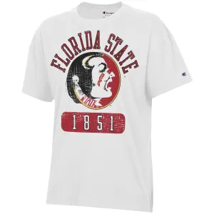 Champion Women's Vault Florida State 1851 Seminole Logo Design Oversized Short Sleeve T-shirt - White Champion Clothing Women