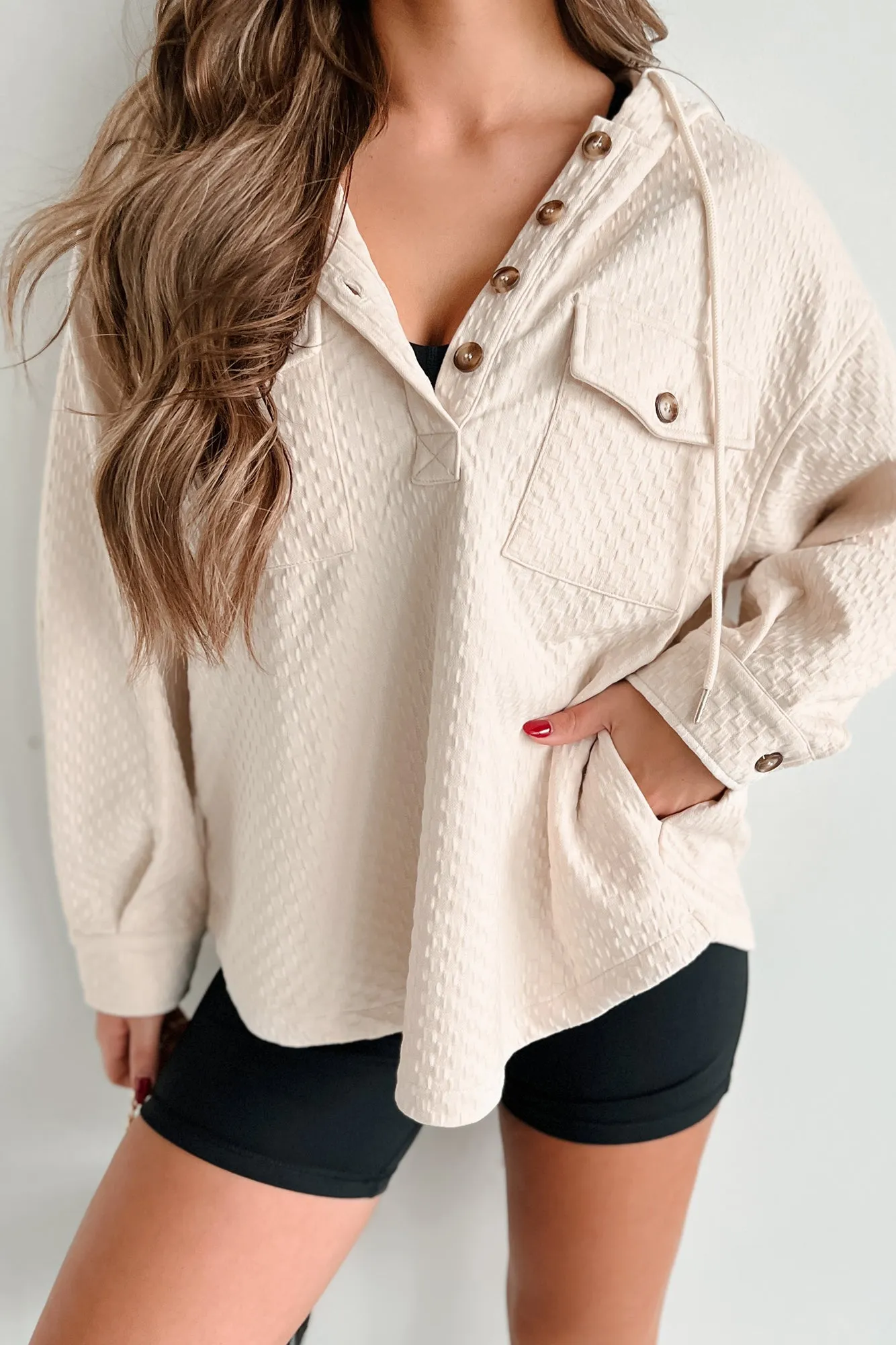Chasing Sunsets Oversized Textured Hoodie (Cream)