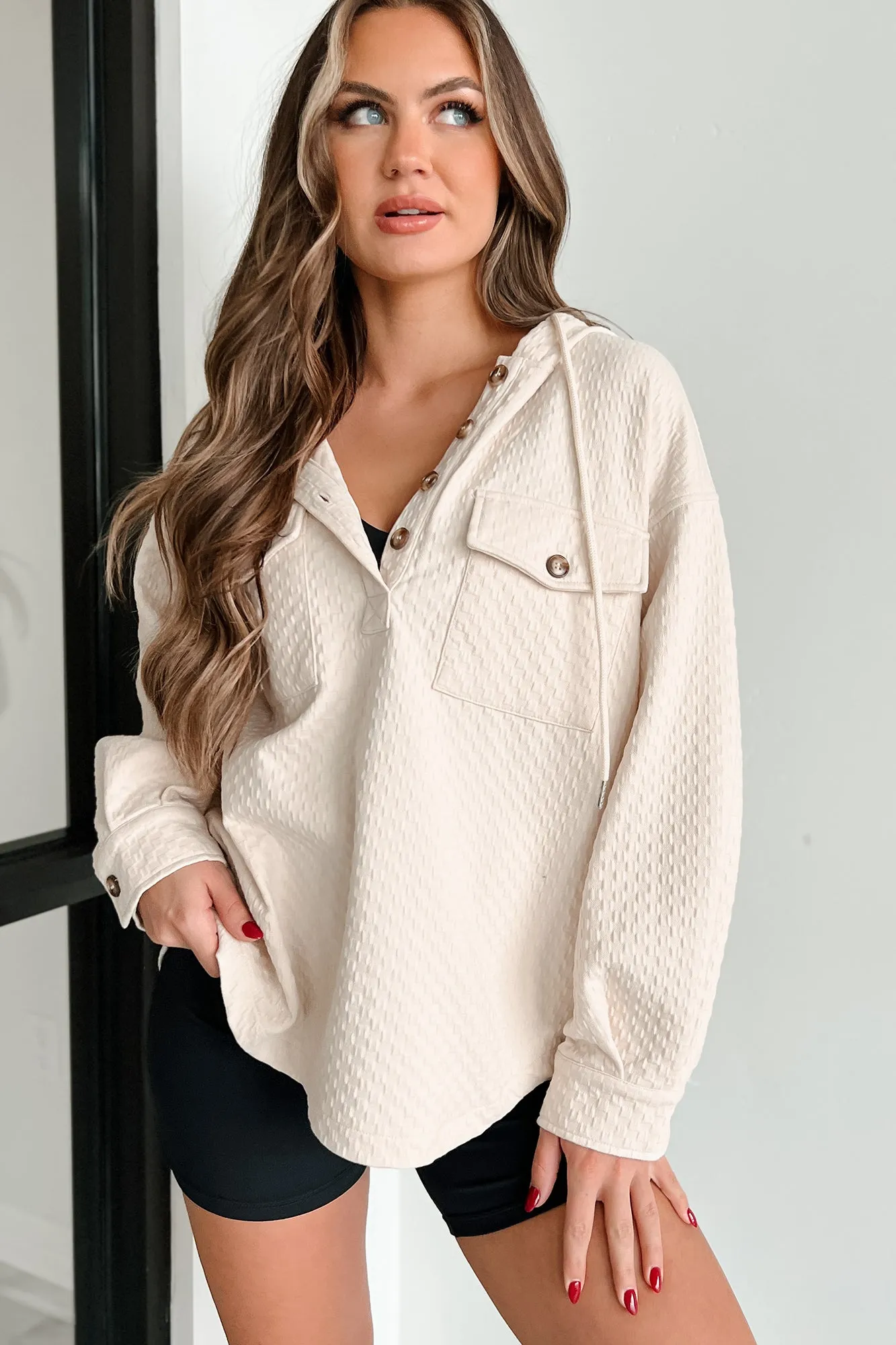 Chasing Sunsets Oversized Textured Hoodie (Cream)
