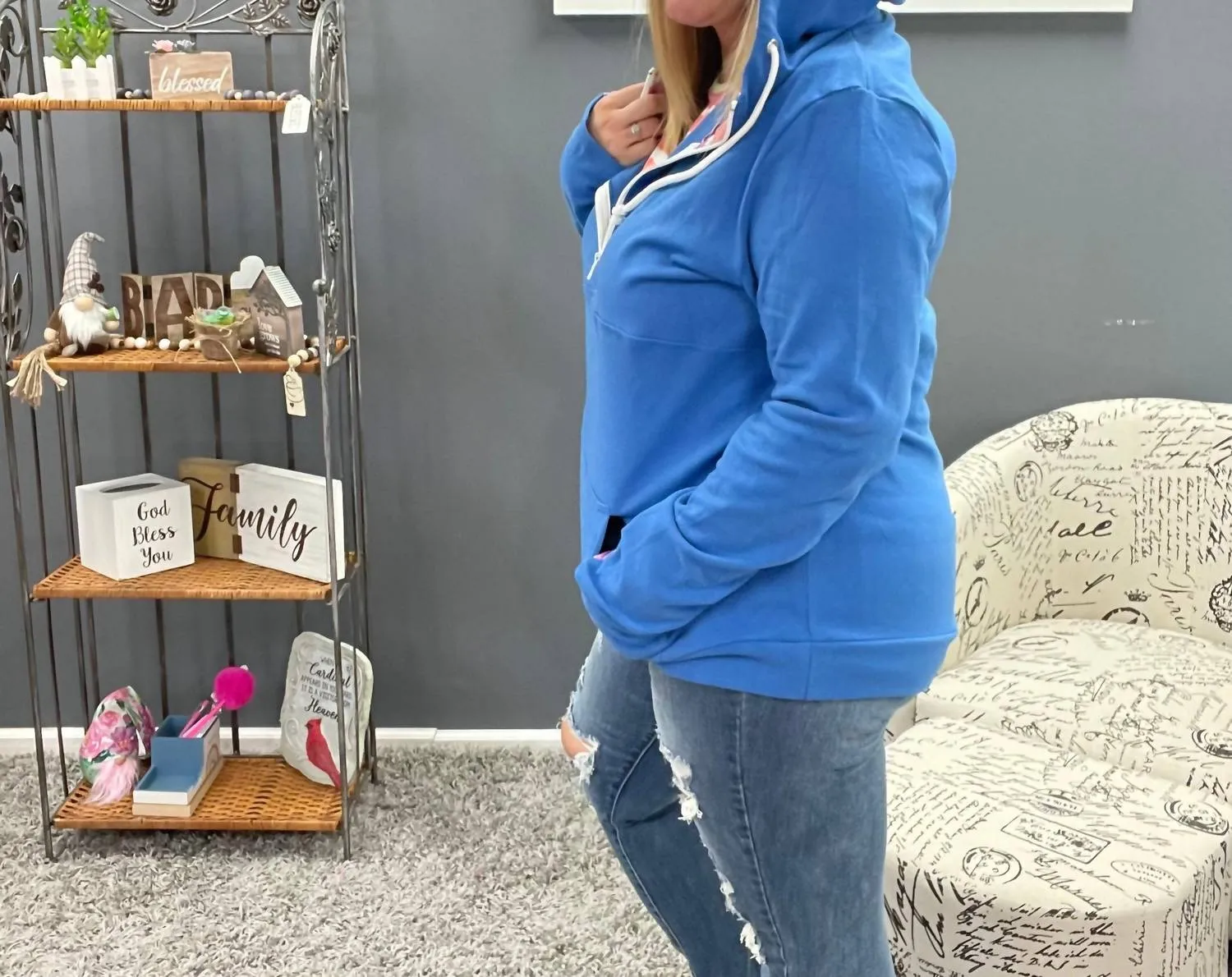 Classic Halfzip Hoodie In Bright Blue Rainbow Stripes