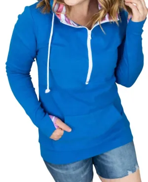 Classic Halfzip Hoodie In Bright Blue Rainbow Stripes