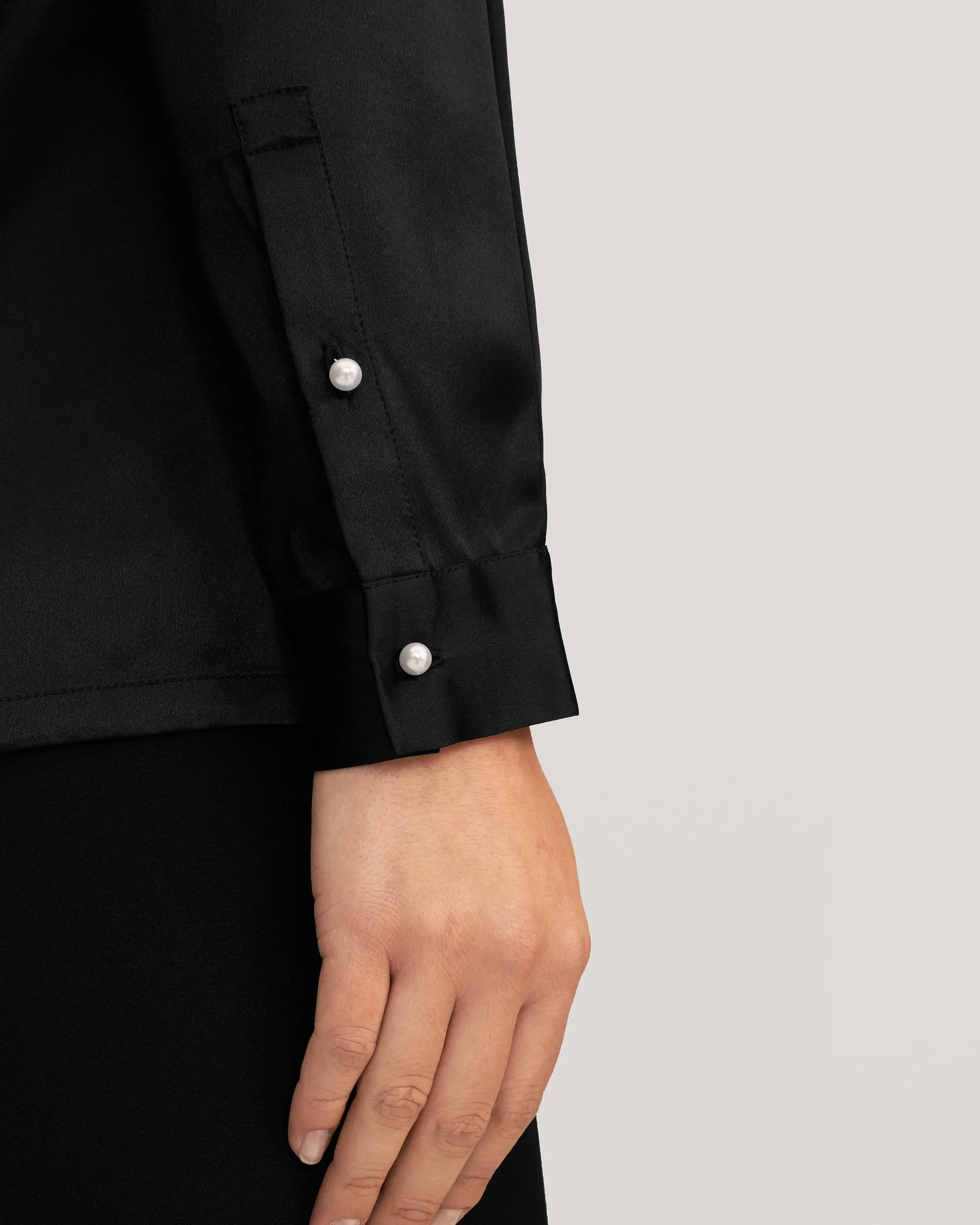 Classic Pearl Button Silk Shirt White